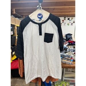 Hudson & Barrow Mens 2X Henley Shirt Raglan Baseball Tee White Black Color Block